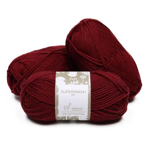 100% Superwash Wool Yarn 3 Skeins 150g DK Weight Knitting Crochet Burgundy | Sourced from Peru for breathable warmth and 327yd total length per 150g pack ideal for soft baby garments hats and sweater - color: Burgundy