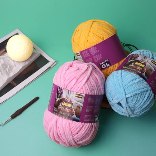 Baby Blanket Yarn for Crocheting - 2 Pack of 200g/7oz Chunky Chenille Yarn for Knitting Blankets Amigurumi - #6 Super Bulky - 348 Yards Soft Thick Plush Yarns (2, Sky Blue) - color: Sky Blue