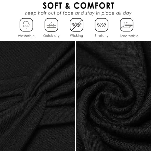 HAUHC Extra Wide Headbands for Women, 7'' Large Cotton Like Turban Knotted Bandana Head Bands for Women Non Slip, Boho Headbands for Women's Hair (3Pcs White + 3Pcs Black, Extra Large 7" Wide) - color: White + Black