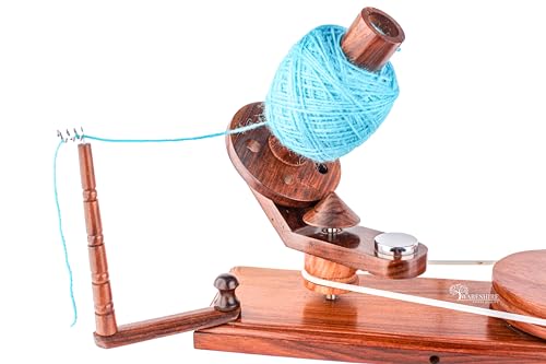WARESHIRE Yarn Bowl and Ball Winder Combo Wooden Handmade Hand Operated | Natural Yarn Ball Winder Large Center Pull Cake with Wooden Yarn Bowl 6x3 inches | Yarn Ball Holder (Bowl+Rosewood) - color: Bowl+Rosewood