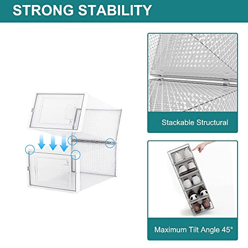 WAYTRIM Stackabke Clear Shoe Box 4 Pack Foldable Shoe Storage Boxes Dorp Front Shoe Organizer Clear Plastic Shoe Containers Fit to Women Size 13 Clear White - color: 4 Pack-White, size: 4 Pack