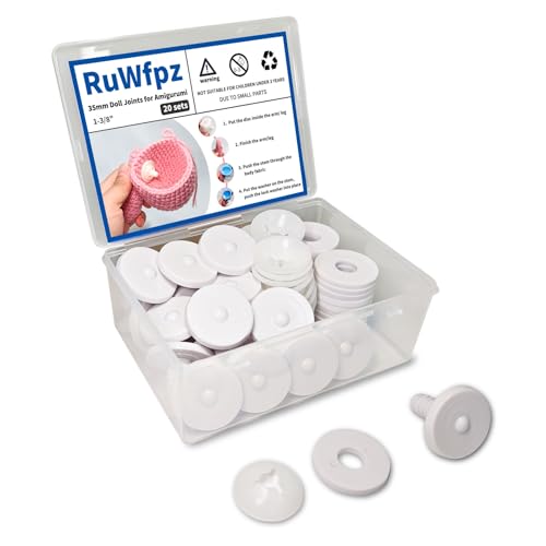 RuWfpz Doll Joints for Amigurumi Crochet 35mm 20 Sets Plastic White 1-3/8" | Add More Flexibility, Toy Safety Joints for Stuffed Animals, Movable Amigurumi Crafts Teddy Bear Joints for Arm Leg Neck - size: 35 mm