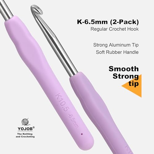 2Pcs 6.5mm Crochet Hooks, Ergonomic Crochet Hook for Arthritis | Knitting Needles for Beginners,Extra Long, Smooth, Comfortable for Knitting Sweaters,Scarves and Hats(Size K / 6.5mm) - size: 6.5mm