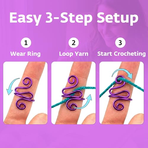 Crochet Tension Ring, Adjustable Crochet Ring for Finger, Works to Loop Yarn, Crochet Accessories, Crochet Supplies, Crochet Hooks, Gift, Resizeable, 1 Count (Purple) - color: Purple