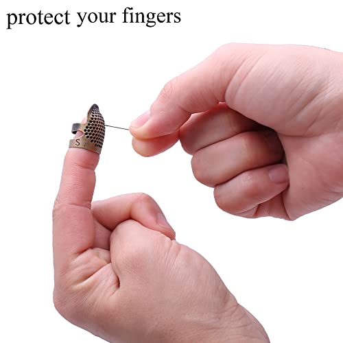 J.CARP 4Pcs Sewing Thimble, Metal Copper Sewing Thimble Finger Protector, Adjustable Finger Shield Ring Fingertip Thimble Sewing Quilting Craft, Accessories DIY Sewing Tools (2 Sizes, S/M) - color: Style1-Copper