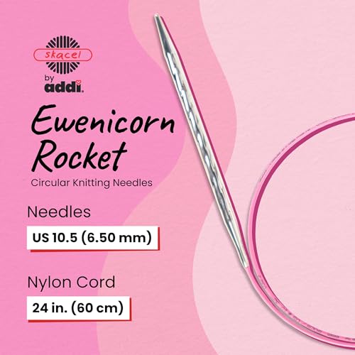 skacel by addi Ewenicorn Rocket Circular Knitting Needles, Fixed 24 Inch (60 cm) White Chrome Plated Brass Tips with Flexible Nylon Cord, 6.5 mm (US Size 10.5) - size: 6.50 mm