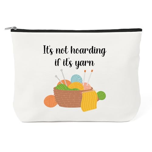 Crochet Gifts for Crocheters Makeup Bag - Knitting Gifts for Women Knitters Crochet Lovers Cosmetic Bag for Purse Travel Toiletry Bags Makeup Pouch With Zipper It's Not Hoarding If It's Yarn