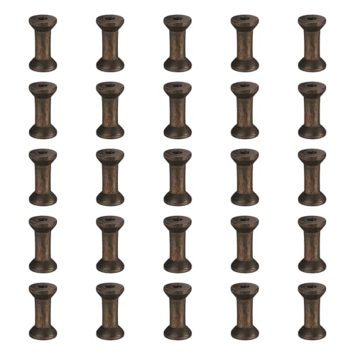MECCANIXITY 26 Pcs 0.8"x1.6" Small Empty Thread Spools, Coffee Color Unfinished Wooden Spools Wire Weaving Bobbins, Wire Weaving Bobbins for Embroidery DIY Sewing Machines Cord Jewelry Chain - color: Coffee Color, size: 0.8"x1.6"