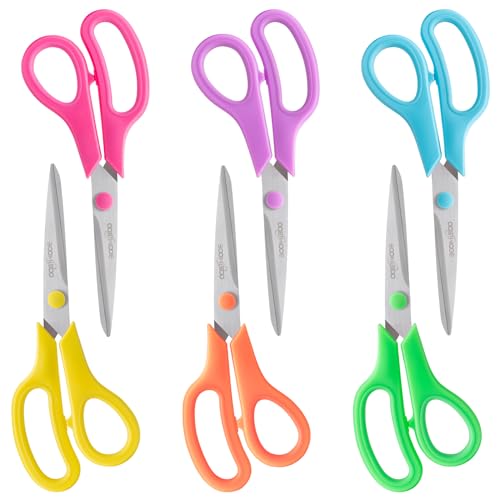 6PCS 8" Scissors,Sharp Stainless Steel Multicolor for Office School Crafts | Right/Left Handed, Comfort Grip Scissors for Office Desk Accessories Sewing Fabric Home Craft School Teacher/Class Supplies - color: Rainbow Color