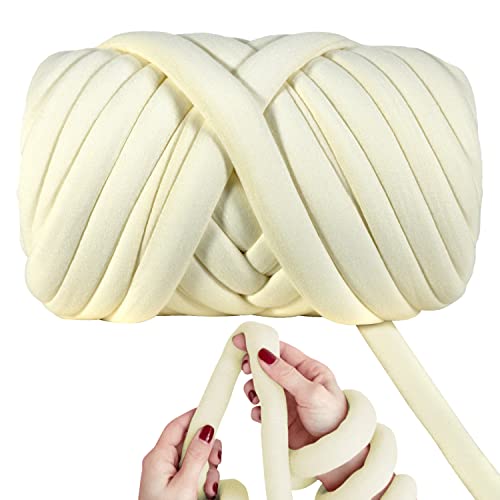 DIY Soft Polyester Bulky Yarn, Cream, 2.2 LBS, 41.5 Yards | Hand Knitting Blanket, Arm Knitting, Chunky Braided Knot Throw, Weave Craft Crochet, Pillow & Handbag - color: Cream (Polyester)