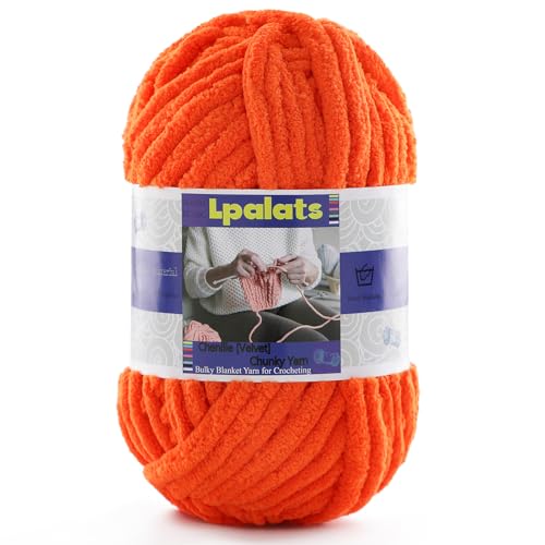 #6 Super Bulky Blanket Orange Yarn - Chunky Chenille Yarn for Crocheting | Baby Blanket Yarn (Each 3.5oz/100g, 71yds/65m) - Polyester - Thick Plush Fluffy Yarn for Crochet Amigurumi Blankets - color: Orange