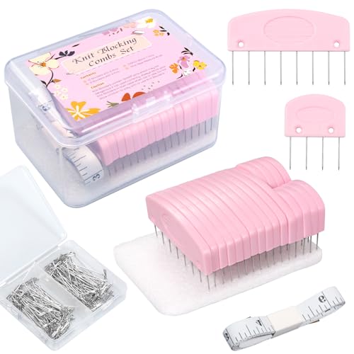 120Pcs Knit Blocking Pins Kit, Blocking Pins for Knitting, Knit Blocking Pins for Blocking Mats, 20 Knit Blockers Pins Kit, Crochet Blocking Pins, Knit Blocking Combs with 100 T-Pins and Storage Box