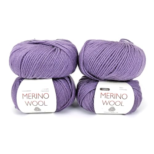 Premium 4-ply Australian Merino Ultra-fine 100% Wool Yarn, 4pcs=200g/7oz,Soft, Itch-Free, Warm and Comfortable for Knitting and Crocheting,Perfect for Sweater, Scarf, Shawl, etc (17#Eggplant Purple) - color: 17#Eggplant Purple