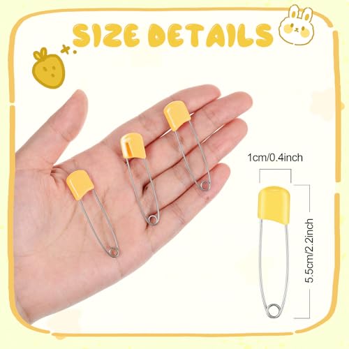 WILLBOND 50 Pcs Large Safety Pins for Clothes,with Bag, Yellow | Plastic Head with Locking Closures, Heavy Duty Nappy Pins Hooks, 2.2 Inch Fasteners, Stainless Steel, Velvet Bag - color: Yellow