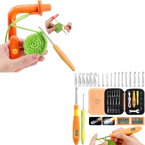 Crochet Holder for Beginners and 18 Sizes Light Up Crochet Hook Set