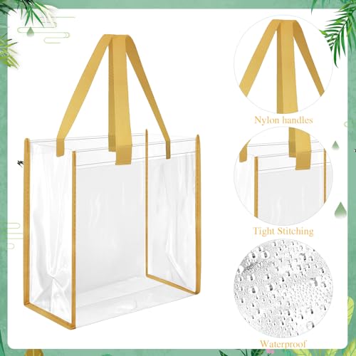 Paterr 30 Pcs Clear Tote Bag Stadium Approved Bulk 10 x 10 x 4 inch Plastic Tote Gifts Bags with Handle for Women Sports Gym(Gold) - color: Gold