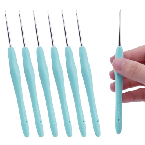 Hobekoee 6pcs Small Size Crochet Hooks,0.5mm Micro Crochet Needles | Steel Lace Crochet Hooks,Ergonomic Crochet Hook Grip for Arthritis And Beginners，Mini Size - size: 0.5mm