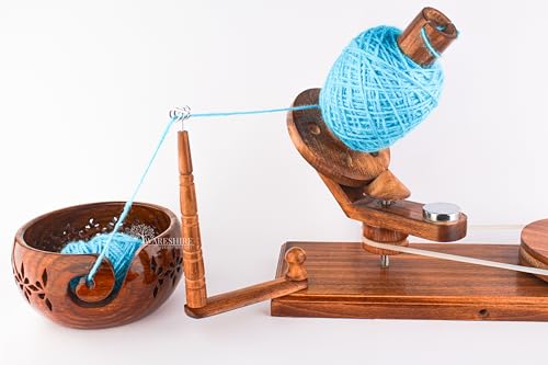 WARESHIRE Yarn Bowl and Ball Winder Combo Wooden Handmade Hand Operated | Natural Yarn Ball Winder Large Center Pull Cake with Wooden Yarn Bowl 6x3 inches | Yarn Ball Holder (Bowl+Antique) - color: Bowl+Antique