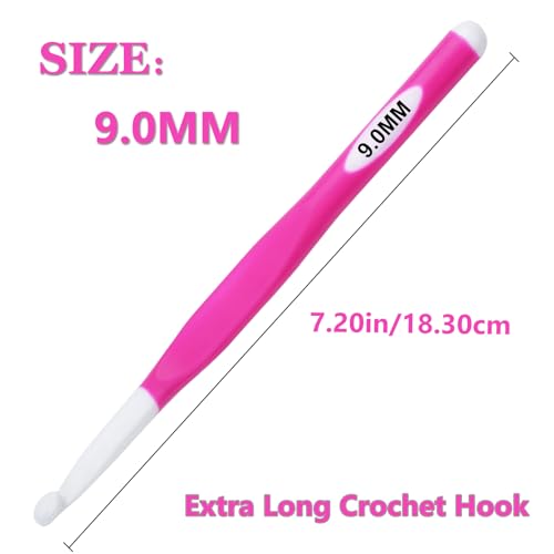 Hobekoee 9mm Large Crochet Hook,Big Crochet Hooks for Chunky Yarn,Extra Long Crochet Hooks with Soft Ergonomic Handle for Crocheting Yarn,Wool Roving - size: 9mm