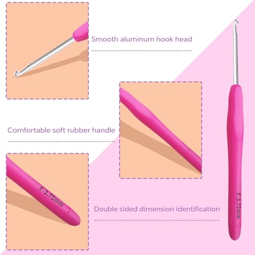 3.75mm Crochet Hook, Ergonomic Crochet Hooks with Soft Rubber Handle and Smooth Glide Head - Lightweight Aluminum Needles for Beginners, Arthritis, Yarn Projects, Long Crafting Sessions (3.75 mm) - size: 3.75 mm