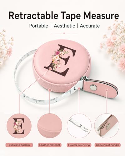 Maicican Retractable Tape Measure, Pink Leather Sewing Measuring Tape, E | with Initial A-Z, 60"/1.5m Soft Sewing Measuring Tape for Body Measurements, Portable Small Fabric Ruler - color: Tape Measure-Pink E