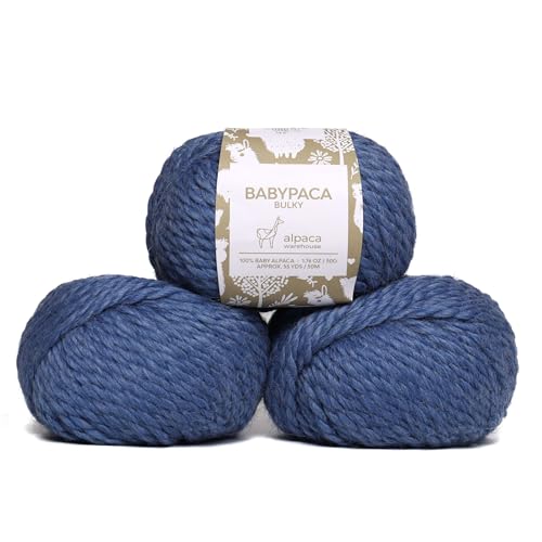 100% Baby Alpaca Yarn 3 Skeins 150g Bulky Weight Knitting Crochet D. Blue | Made in Peru with natural warmth and softness featuring 162yd of premium fiber ideal for scarves shawls sweaters and more - color: Denim Blue, size: Bulky - 3 Skeins