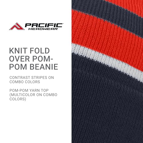 Pacific Headwear Unisex Adult Pacific Headwear Knit Fold Over Pom-pom Beanie - color: Navy/Red/White