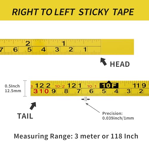 2Pcs Steel Self-Adhesive Measuring Tape, Imperial & Metric Tape Ruler | Left To Right and Right To Left Stick On Tape Measure Sticker Ruler for Workbench, Woodworking, Saw & Drafting, 310cm/122Inch - size: 3m