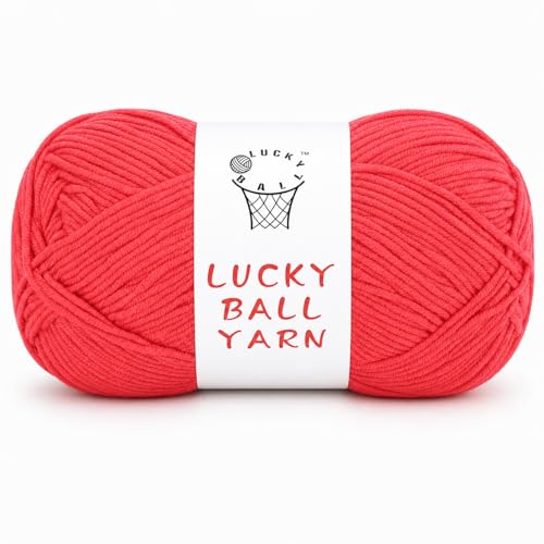 LUCKY BALL Milk Cotton Yarn, 100g / 240 yd 60% Cotton 40% Acrylic #2 Fine Sport Yarn, Soft Crochet & Knitting Yarn for Amigurumi Dolls, Baby Items, Flowers, Hats, Sweaters, Blankets (Rouge) - color: 05-MC01