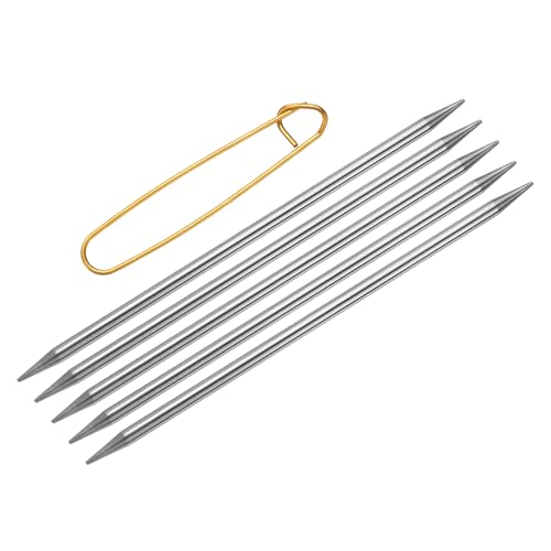 uxcell 5Pcs US 10.25(6.5mm) Double Pointed Knitting Needle 7.87 Inches Length Stainless Steel Sweater Stitching Needles with Stitch Holder for Handmade Projects DIY Knitting - size: 6.5mm