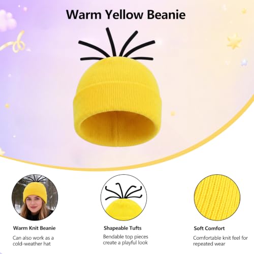 Cartoon Character Costume Accessory Kit Adult Men Women Halloween Costumes | Funny Easy Halloween Costumes Accessories Beanie Hat Goggles Gloves Banana Keychain for Birthday Themed Party Dress Up Set - color: Yellow & Purple