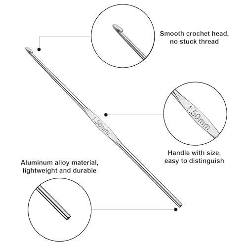 Skweawert 6Pcs 1.5mm Stainless Steel Crochet Hook | Bulk Hand Needles, for Beginners, Women, College Students, Crocheters - size: 1.5mm