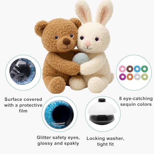 16pcs 20mm Safety Eyes for Crocheting, Sparkling Safety Eyes for Stuffed Animals, Glitter Crochet Eyes for Animals DIY Doll Making Crafts - color: Colorful B, size: 20mm
