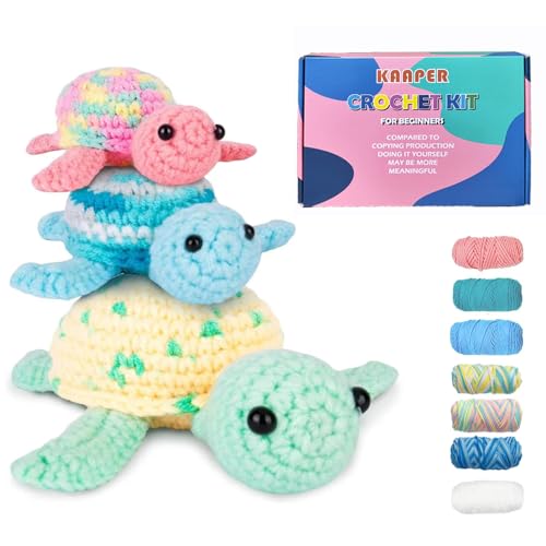 Kaaper Crochet Kit for Beginners Adults, Beginner Crochet Animal Kit Turtles Family Kit 3 pcs, Crochet Starter Kit & Knitting Supplies with Step-by-Step Video (Turtles Family) - color: Turtles Family