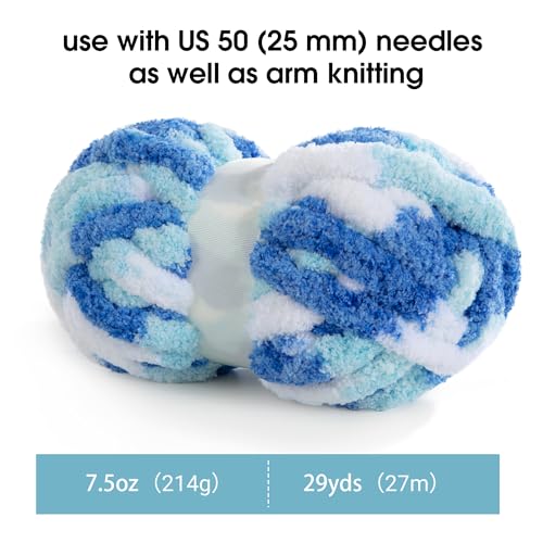 MABOZOO Tie Dye Chunky Yarn for Crocheting & Knitting, 8 Pack - Soft Plush Blue Fluffy Jumbo Chenille Yarn,Giant Thick Fuzzy Bulky(26 yds, 8 oz Each Skein) - color: Sky Blue,Dark Blue,White