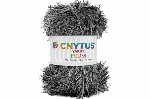 Premium Eyelash Fun Fur Yarn - Ultra Soft Fuzzy Faux Fur Novelty Thread for Knitting & Crochet | Chunky Multi Color Craft Supplies - 3.53 Oz (100g), 165 Yrds (150m) (1 Skein, Black White) - color: Black White