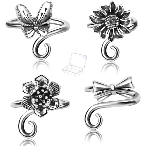 4 PCS Crochet Rings for Fingers Butterfly Flower Crown Bow Knot Sunflower Adjustable Yarn Tension Ring Knitting Accessories Crochet Gifts for Crocheters - color: Garden Romance Crochet Rings Set