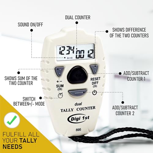 TC-895 Digital Dual Tally Counter, Electronic Up Down Clicker Counter, Add/Subtract People Counter, Handheld Pitch Counter for Golf, Lap & Sports Games - size: 3-1/2