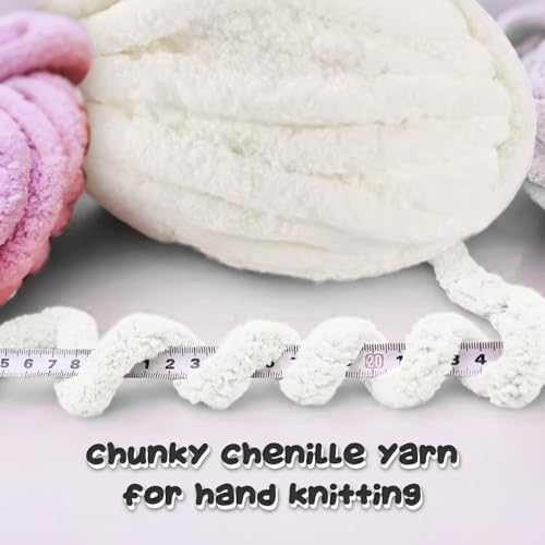 8 Pack Chunky Chenille Yarn for Crocheting,Super Bulky Large Soft Thick Fluffy Plush Fuzzy Yarn for Hand Knitting Blanket (White) - color: white