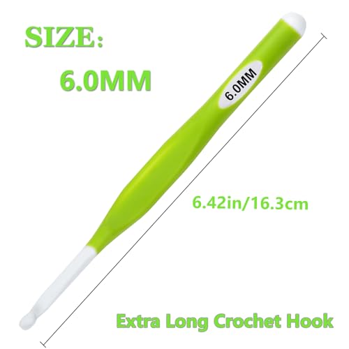 Hobekoee 6mm Crochet Hook,Extra Long Crochet Hooks with Soft Ergonomic Handle for Arthritic Hands,Multicolor Crochet Needles for Beginners and Experiencer - size: 6mm