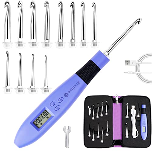 Counting Crochet Hook Set with Case – 12 Sizes Interchangeable Metal Heads (2.0–8.0mm), Rechargeable Light Up Crochet Hook with Digital Counter, Ergonomic Crochet Hooks Kit for Beginners & Experts - size: 12 Crochet Hook