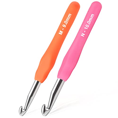YOJOB 2-Pack Size M / 9mm, N / 10mm Crochet Hooks, Ergonomic Crochet Hook | Super Smooth Knitting Needles with Soft Rubber for Beginner and Advanced (9.0mm, 10.0mm) - size: 9mm, 10mm