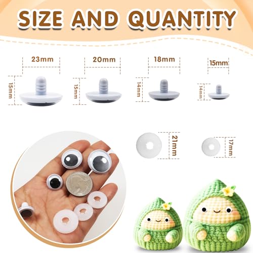 TOAOB 30pcs Wiggle Googly Eyes Plastic Safety Eyes 15mm 18mm 20mm 23mm Round Craft Eyes with Washers for DIY Arts Crafts Stuffed Animals Amigurumis Bears Dolls Making