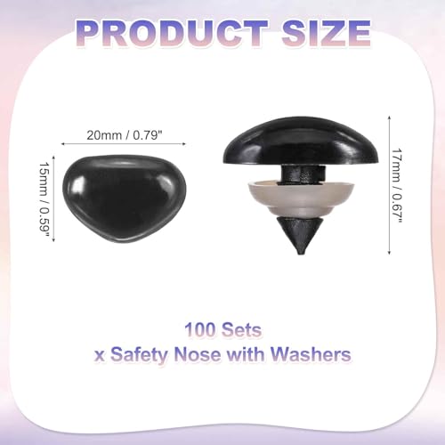 MECCANIXITY 100set 15mm Large Plastic Triangle Safety Noses Black with Washer for Crochet Stuffed Animal Doll Craft Puppet Plush Toy Bear - color: Black, size: 15mm