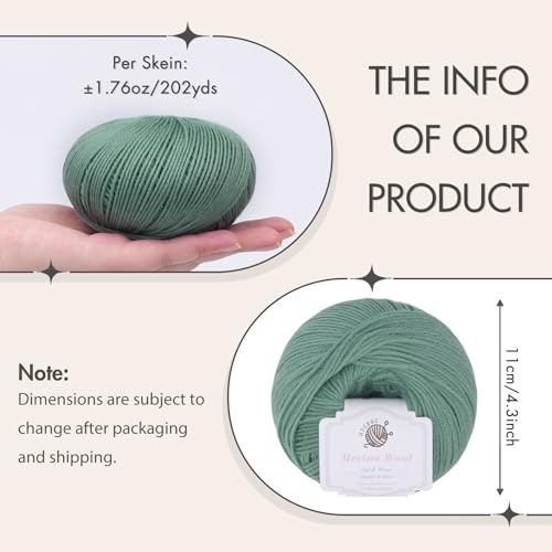 NICEEC 3 Skeins Soft Merino Wool Yarn- Light Green | Soft & Warm, Finger Weight, Woolen Yarn for Crochet & Knitting, Total 5.3oz/606yds - color: Light Green