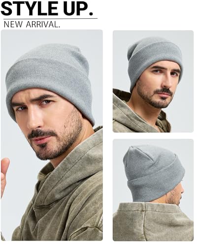 100% Cotton Beanie Lengthen Cuffed Beanies Knit Winter Hats Unisex | Double-Layer Warmth,Ultra-Soft 100% Cotton Knit,Long Non-itchy,Snug No-Slip Stretch Fit,Warm Winter Skull Cap - color: 1-light Grey