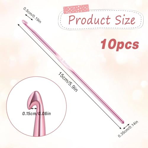 10Pcs 3.5mm Crochet Hook, Aluminum Knitting Needles Craft Yarn, Crochet Hook for DIY Craft, Gold Crochet Needles for Knitting Scarf(Pink) - color: 3.5MM Pink