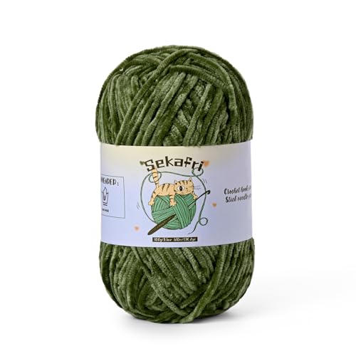 Fuzzy Chenille Yarn for Crocheting, Fluffy Amigurumi Crochet Yarn for DIY Craft/Hat/Shoes, (100g/197yds) Soft Velvet Baby Blanket Yarns（Army Green） - color: Army Green