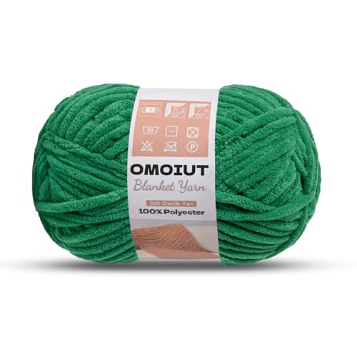 OMoiout Chunky Chenille Yarn for Crocheting, Soft Baby Blanket Yarn, #7 Super Bulky, Chunky Knit Blanket Crochet Yarn, 7 oz/109.4 yds Fluffy Velvet Amigurumi Yarn(Green) - color: [Green]