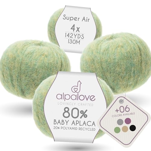 Super Air 4-Set Baby Alpaca - Soft and Fast Hand Knitting Yarn 7.05 oz/ 568 Yards - Melnage Linden Blossom - color: HF283 Linden Blossom Melange